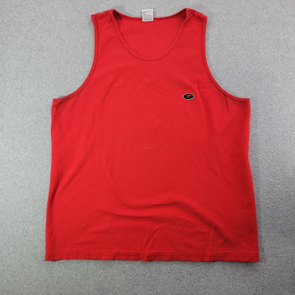 Vintage Speedo Tank Mens XL Red Mesh Jersey Scoop Neck USA 90s Swim Top